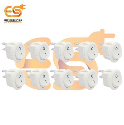 KCD1 T125 6A 250V AC Round White Color 2 Pin SPST Small Plastic Rocker Switch Pack of 10pcs